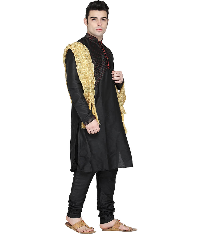 SKAVIJ Black Silk Blend Kurta Pyjama Set view 2