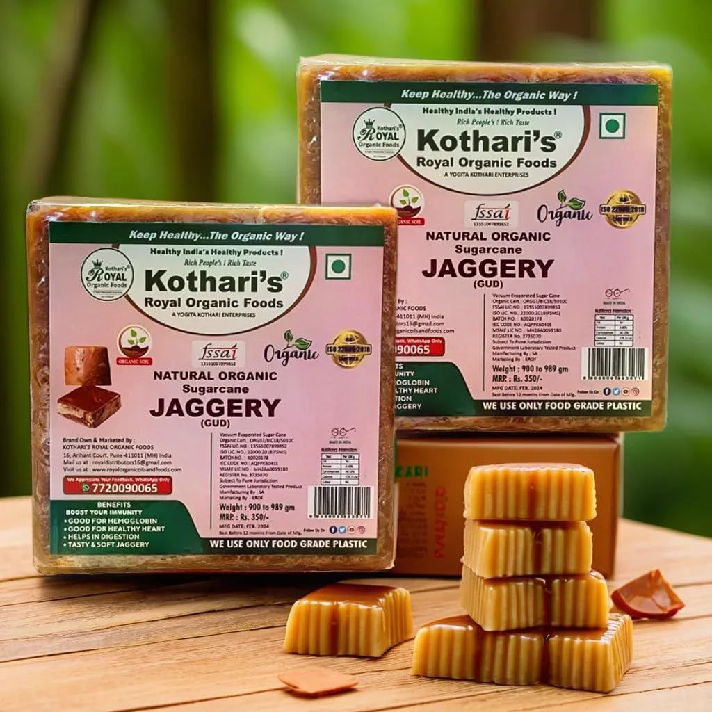 Kothari's Royal Organic Jaggery 900 GM (Sugarcane Jaggery Block/Gud/Gur/Gud Bhelli/Vellam/Sharkara Bellam/Nattu/Jaggey/Pure/Natural/No Preserveties) view 2