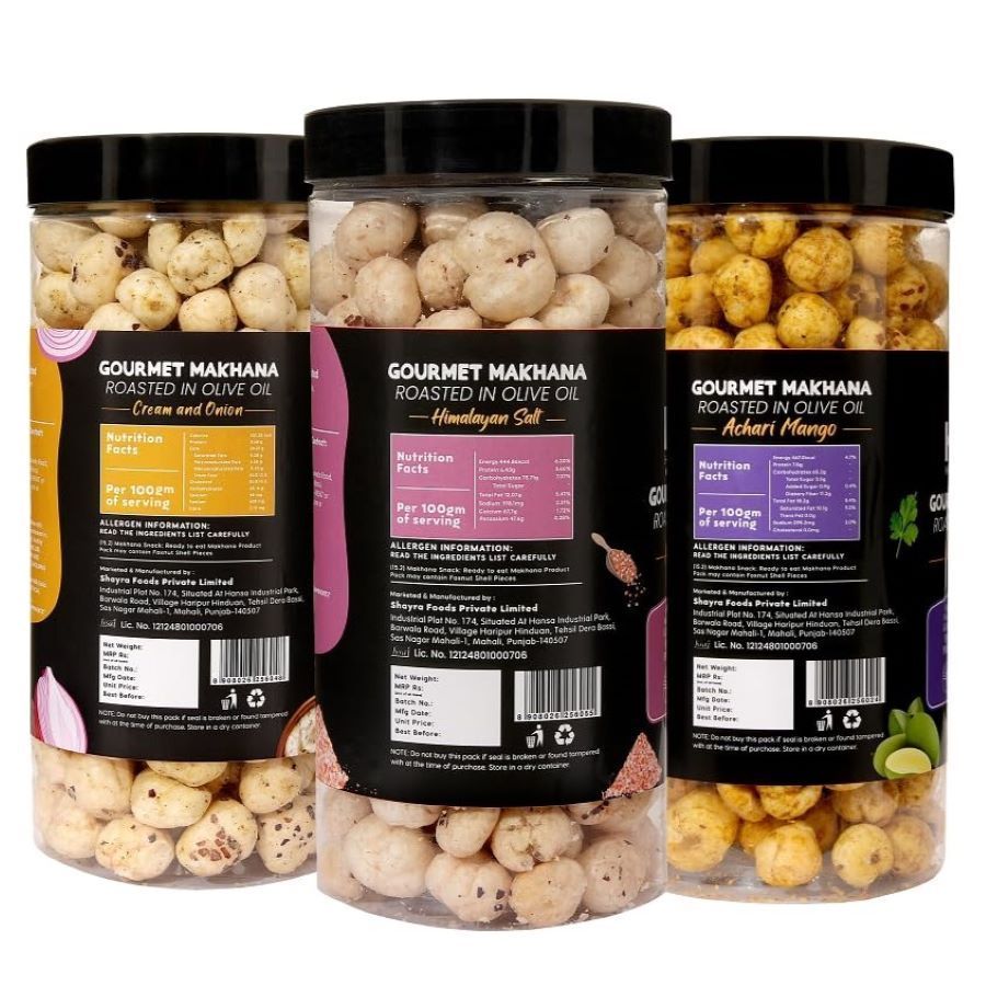 GOURMET MAKHANA Roasted in Olive Oil | Flavors Cream & Onion, Himalayan Salt and Achari mango | Combo Of 3, 65g Each. - 195 gm view 2