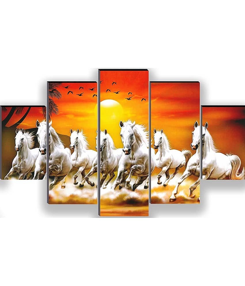 SNDArt Vastu 7 Running Horses Paintings For Wall Decor Gift Items 18 x 30 inch view 2
