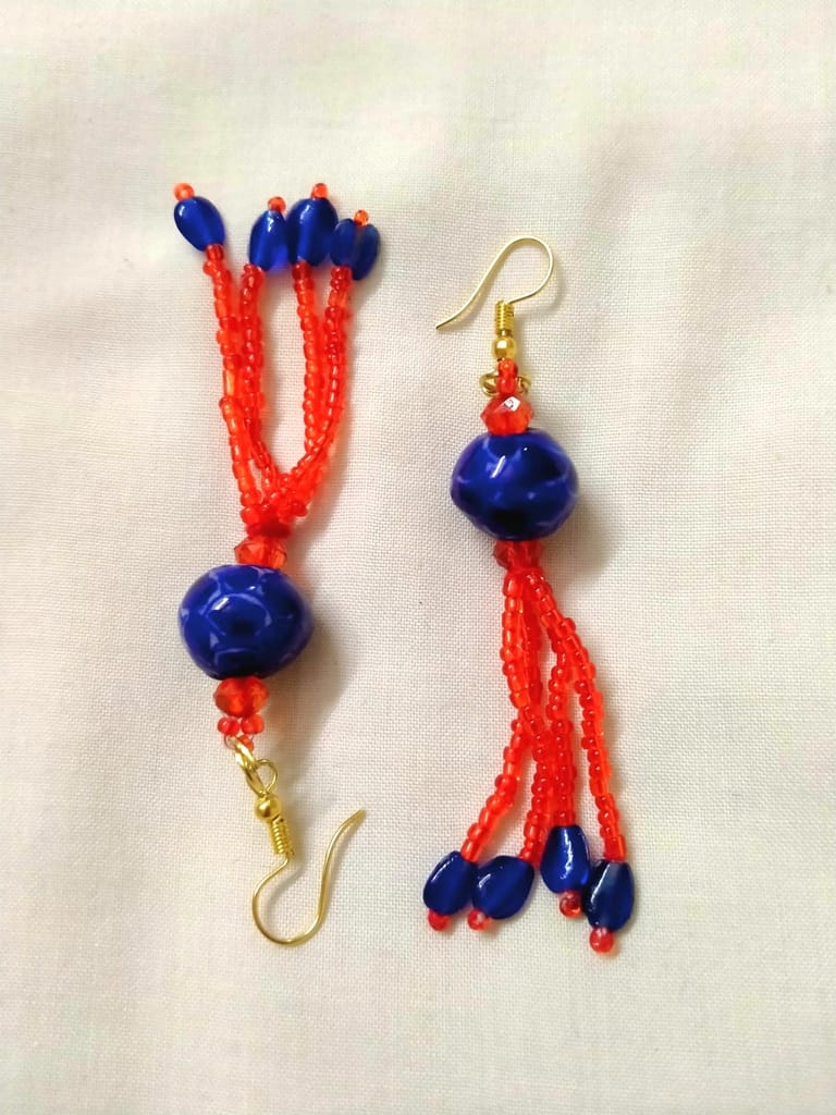 Blue Pottery Tassel Earrings-(ER-01) view 2