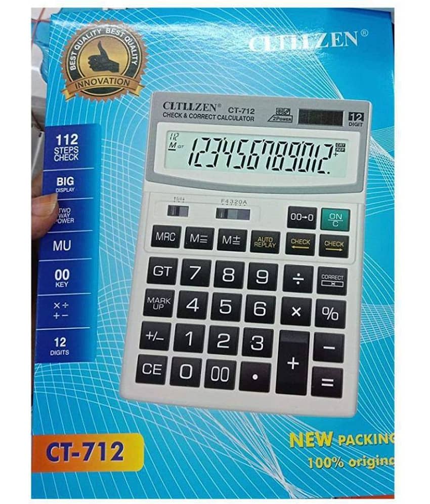 TAG SKY-CITLLZEN CT-712 BIG Display 112 Step Check And Correct 12Digits Two Way Power Calculator. view 2