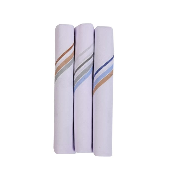 Dazzling Combed Cotton Hankerchief with Stay Fresh - Multicolor White ( Packs of 3 )