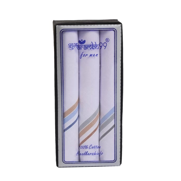 Dazzling Combed Cotton Hankerchief with Stay Fresh - Multicolor White ( Packs of 3 ) view 2