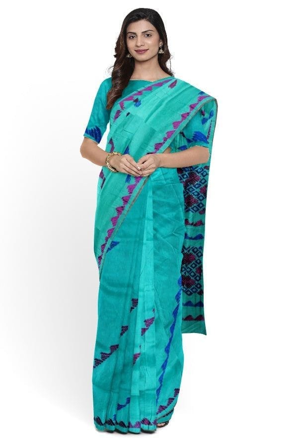 Turquoise Blue Pure Silk Hand Embroidered Saree view 2