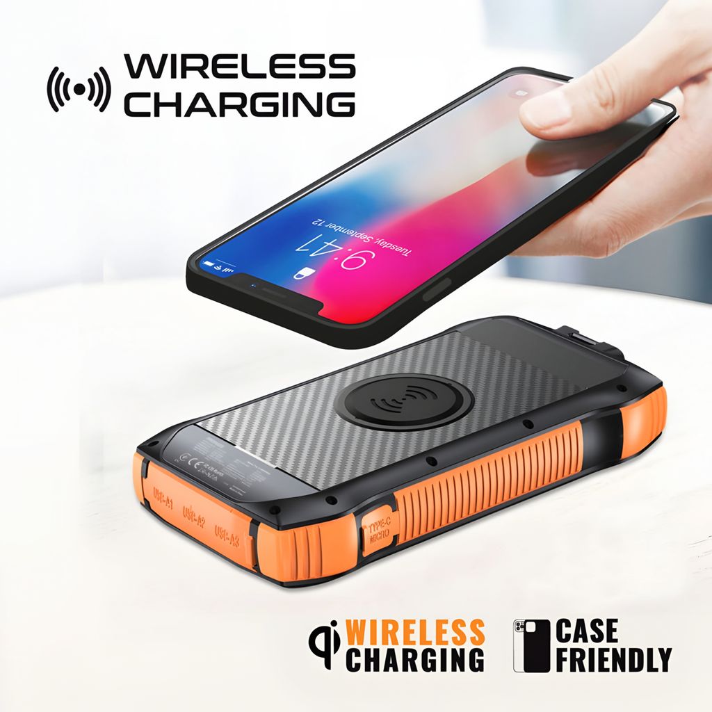 OUKAFEN Solar Power Bank Portable Charger 40000mAh Huge Capacity 20W Wireless Charger,Dual High Beam LED Flashlight,Type-C Turbo Charge for All Smartphones view 2