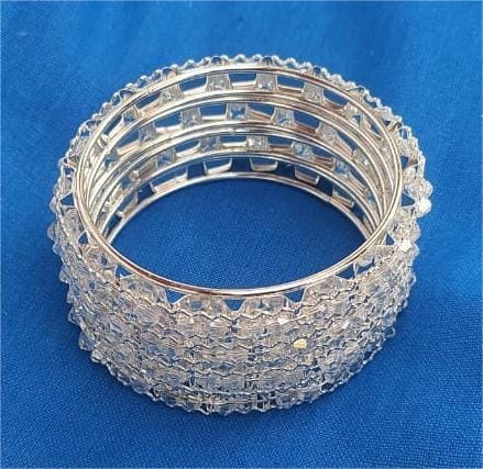 4 pieces white metal bangles for women view 2