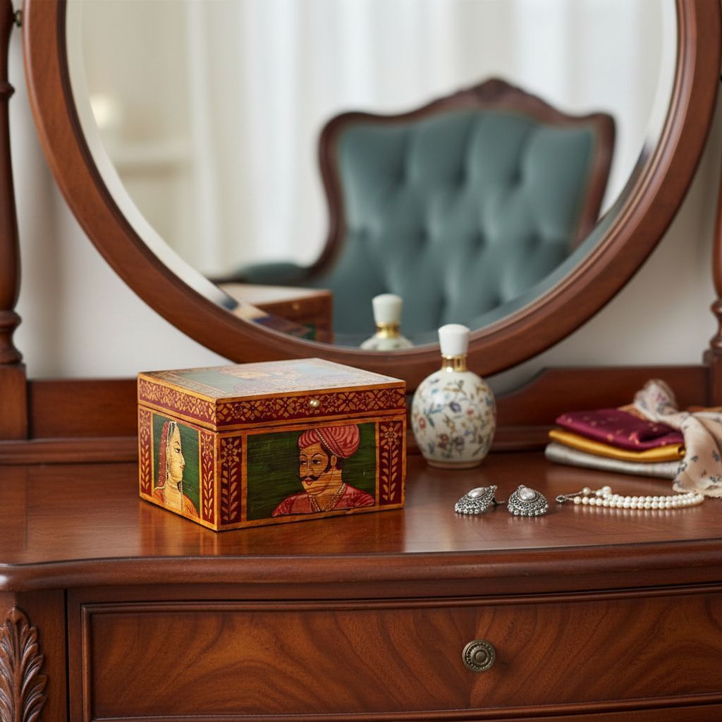 Wood Traditional Style Painting (Maharaja Painting ) Antique Jewellery Collection Box,Storage Box view 2