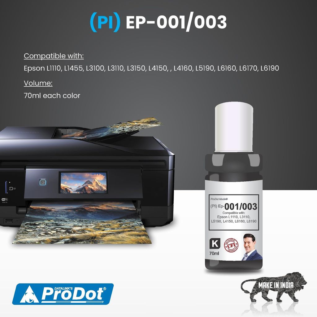 ProDot Ep 001/003 Inkjet Ink Refill Compatible with Epson L1110, L1455, L3100, L3101, L3110, L3150, L4150, L4160, L5190, L6160, L6170, L6190 Ink Tank Printers view 2