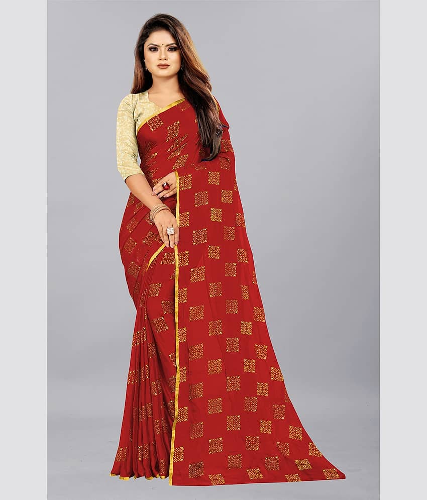 Rhey Chiffon Printed Saree With Unstitched Blouse Piece ( Navy Blue )