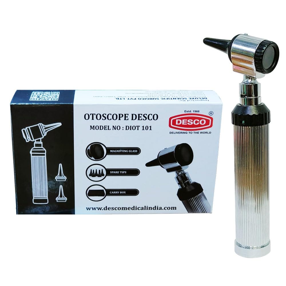 DESCO Double lens otoscope head with 3 reusable speculas view 2