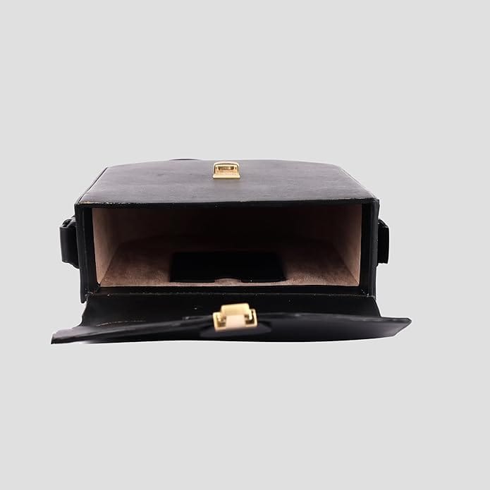 Black leather crossbody bag with gold hardware view 2