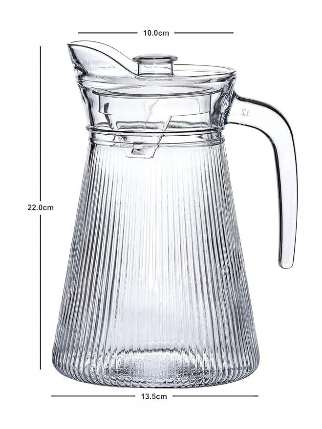 Lining Glass Water jug | 1.5 Littre | Water/Juice Pitcher Carafe with Handle and Lid | Perfect for Drinking Beverages, Serving Kitchen and Dining/Tableware-Milk, Juice, Water view 2