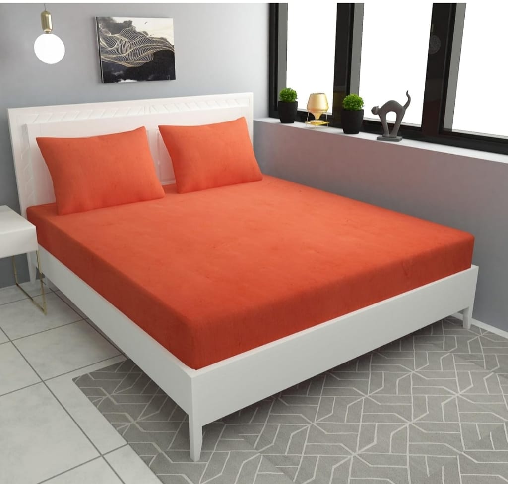 Burnt Orange Solid Double Bedsheet with 2 Pillow Covers