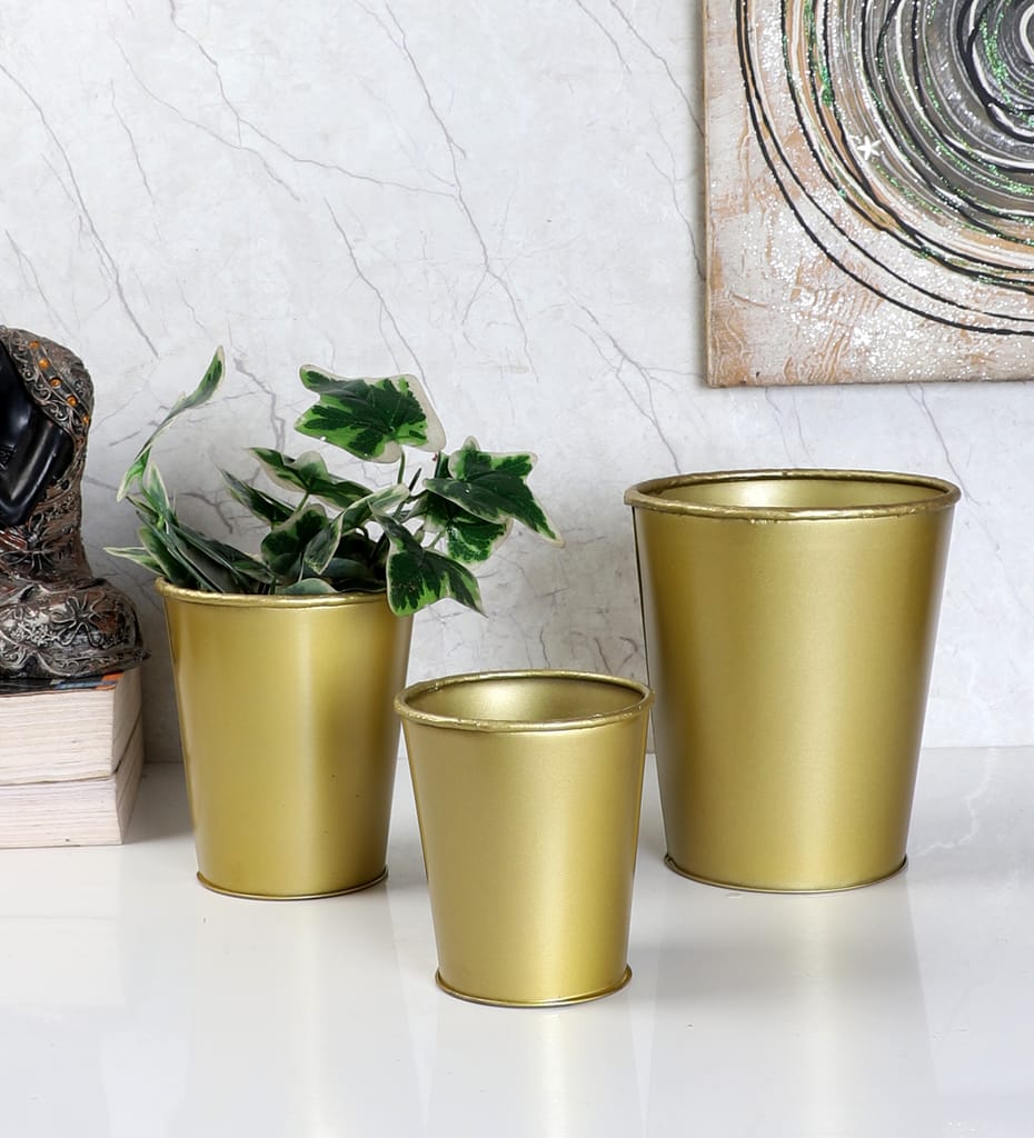 Gold Glass Shape Planter Set of 3 view 2