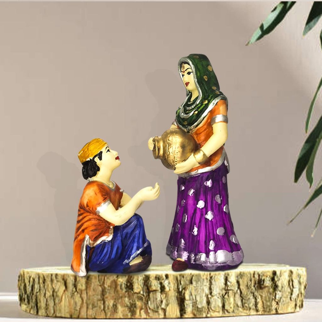 Tabassum Bandnani Handicrafts - Women with Water Pot Idol Statue Decoreative Showpiece for Home Decor | Handcrafted and Hand Painted (Pack of 2, Multicolor) view 2