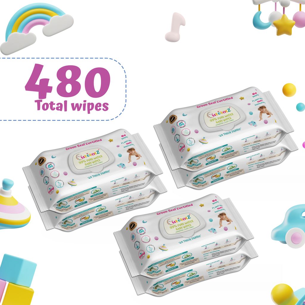 CutetotZ® Premium Organic Baby Wet Wipes | Green Seal® Certified | Pack 06 (480 Wipes)