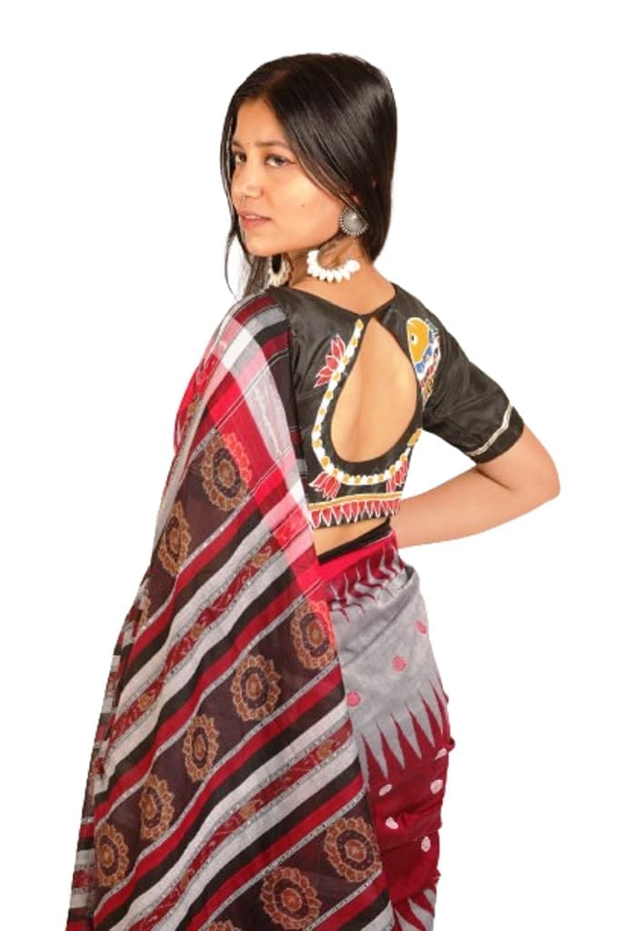 GHL Guendicha haat Sambalpuri Handloom Certified Pure Cotton Kargil Design Saree With Blouse Piece (Green, 6.30 Mtr) view 2