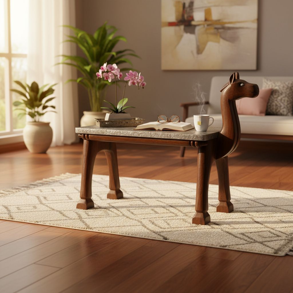 Wooden Brass Camel Side Coffee Table view 2