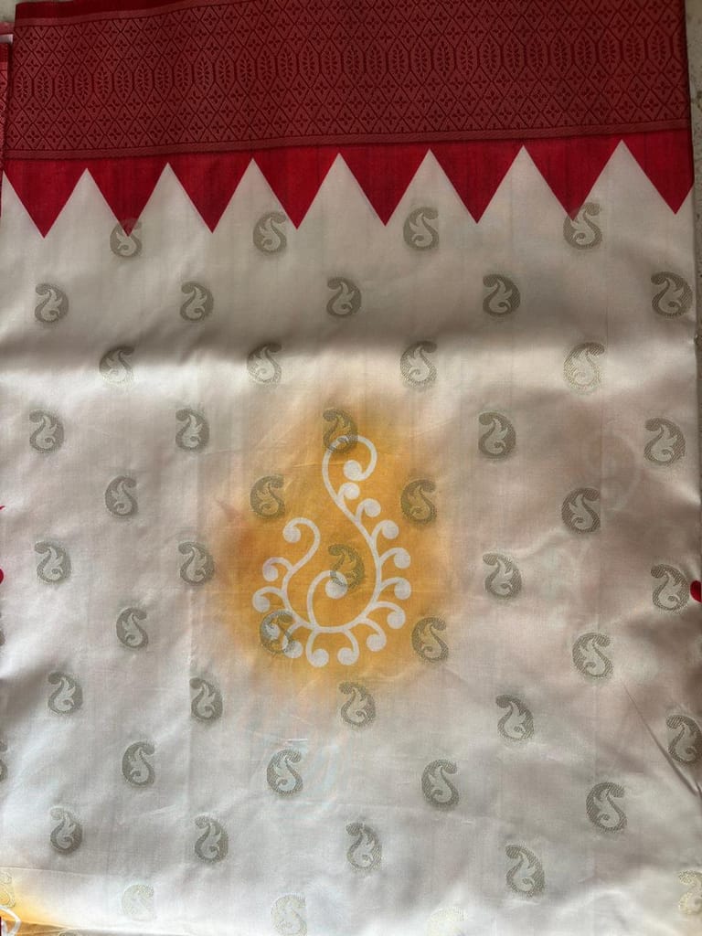Bengali Red & White Saree view 2