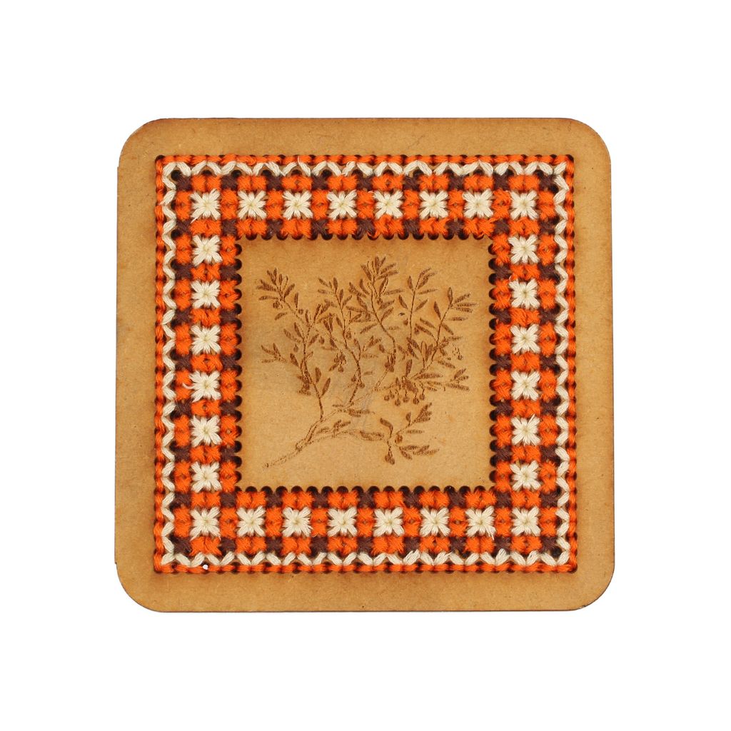 Tribes India Hand Embroidered Tea Coaster 4 Pc Set (Brown) view 2