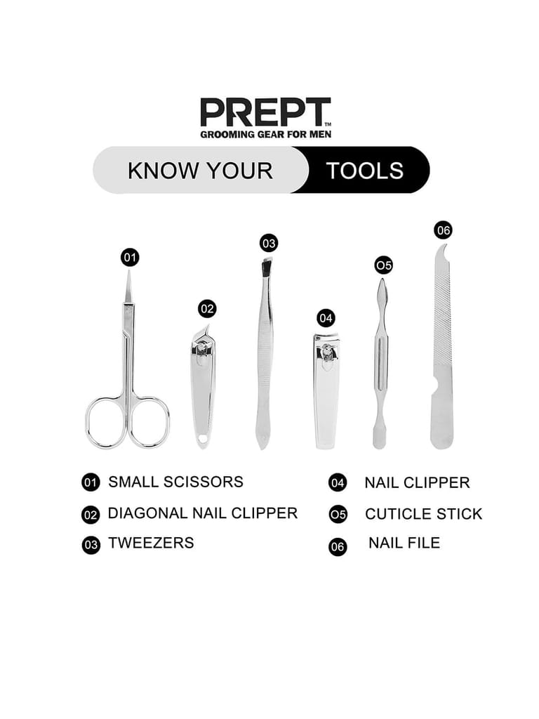 PREPT 6-Piece Men's Grooming Kit with Case, Nail Clipper, Scissors, Tweezer, File, Ear Stick view 2