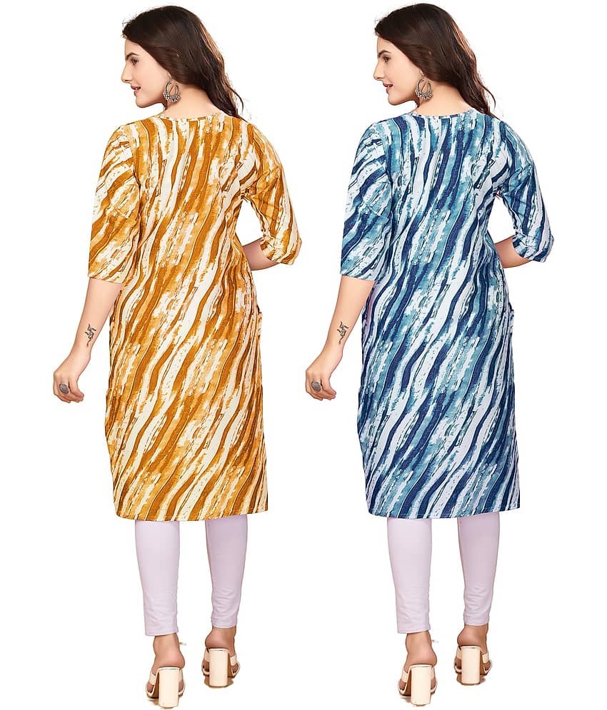 VACHHARAJ GROUP Crepe Printed Straight Women's Kurti - Yellow,Blue ( Pack of 2 ) view 2