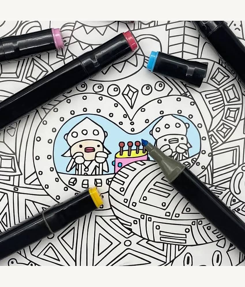 SKYVILLA Dual Tip Colorful Art Markers Sketch Pens 24 Colors With Carrying Case For Painting Sketching Calligraphy Drawing -Twin Head Permanent Colouring Marker Pens For Kids Adult, Multicolor (24) view 2