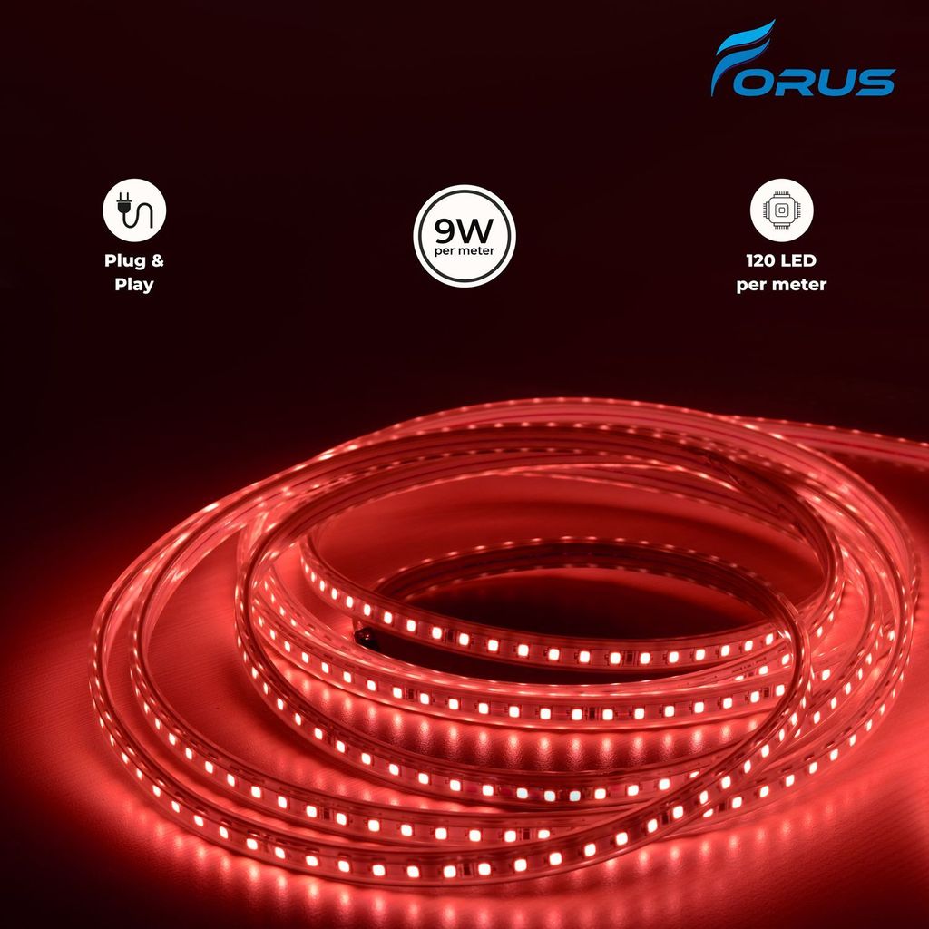 Forus LED Rope Strip Light 5 Meters 1 Year Warranty, Outdoor Waterproof Decorative Cove Lights for Ceiling, Balcony, Home Decor, Interior Decoration, Flexible Rope Light for Diwali, Christmas & New Year -Red view 2