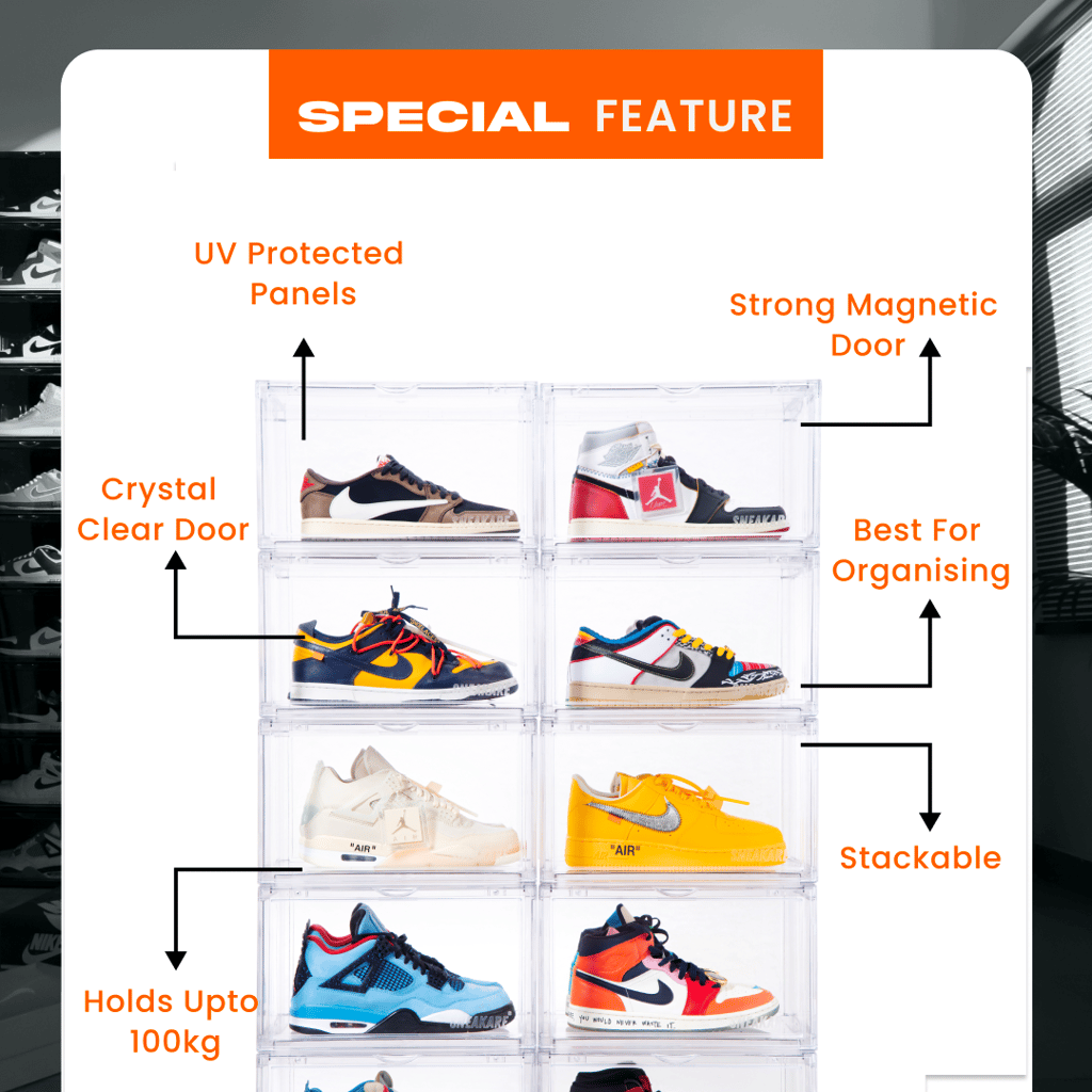 SNEAKARE Shoe Storage Organizer (Clear), Heavy-Duty Sneaker Box, Stackable Storage Box with Magnetic Closure, Multipurpose Large Storage Box, Fits Size UK14, Plastic view 2