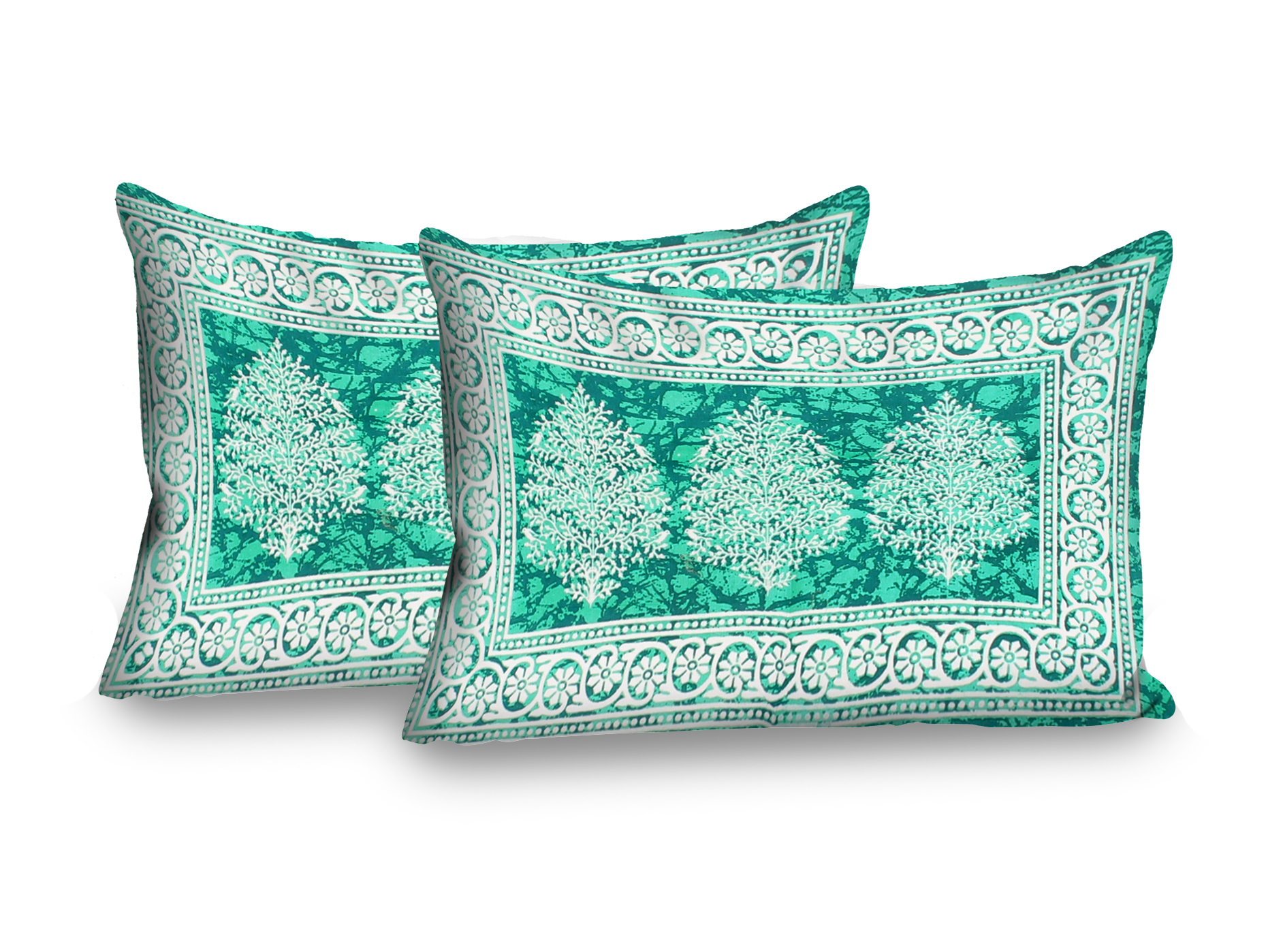 Lali Prints Green White Printed Cotton 130 TC Queen Bedsheet With 2 Pillow Covers view 2