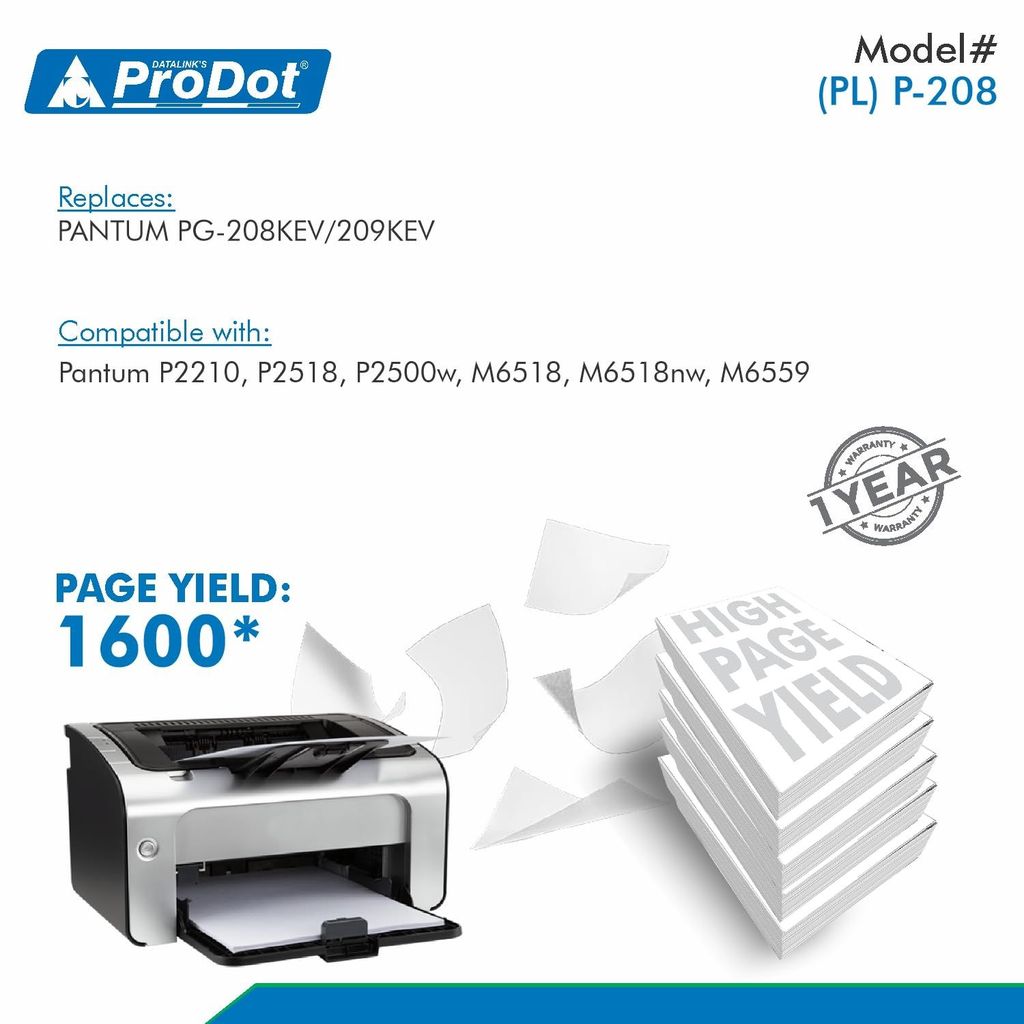 ProDot (PL P-208 Laser Toner Cartridge Compatible with PANTUM PG-208 KEV / 209KEV P2210, P2518, P2500w, M6518, M6518nw, M6559 Printers view 2