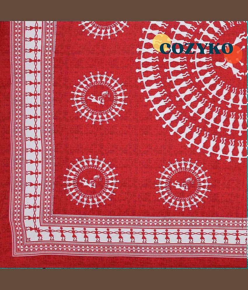 COZYKO Cotton 1 Single Bedsheet with 1 Pillow Cover ( Red ) view 2