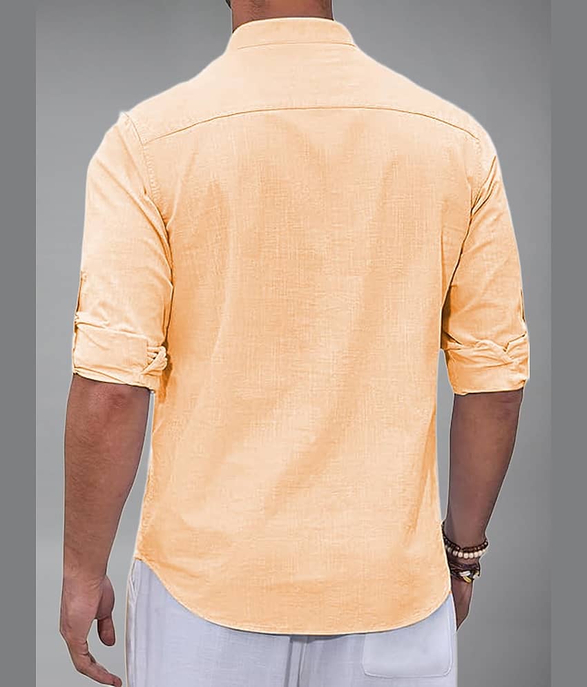 BHUVIKOO Cotton Blend Plain Shirt Style Kurta For Men ( Orange ) view 2