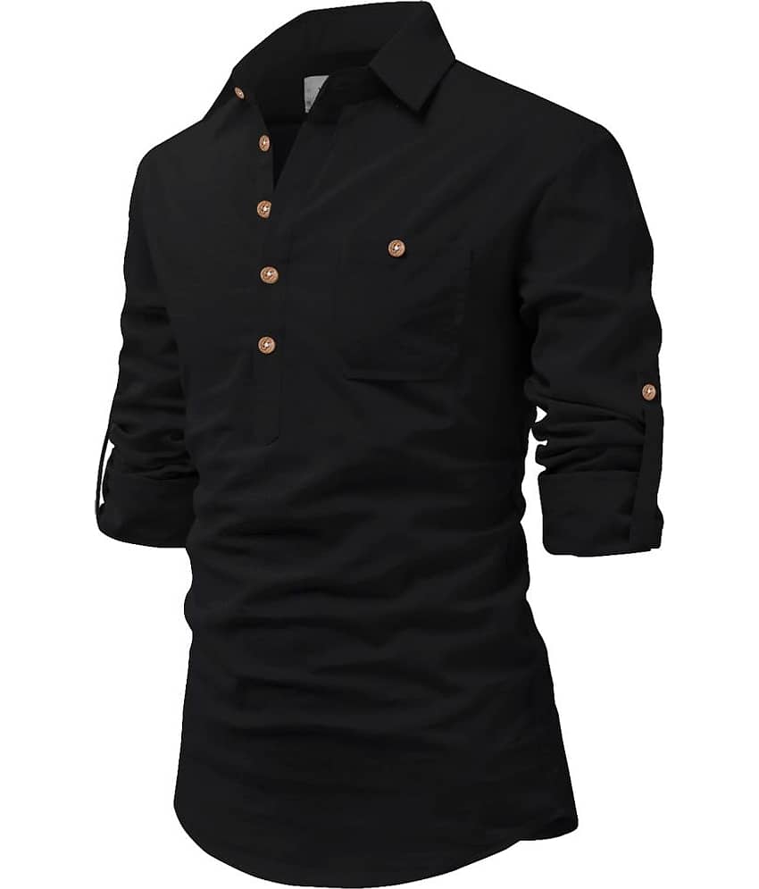 UNI VIBE Black Cotton Blend Men's Shirt Style Kurta ( Pack of 2 ) view 2