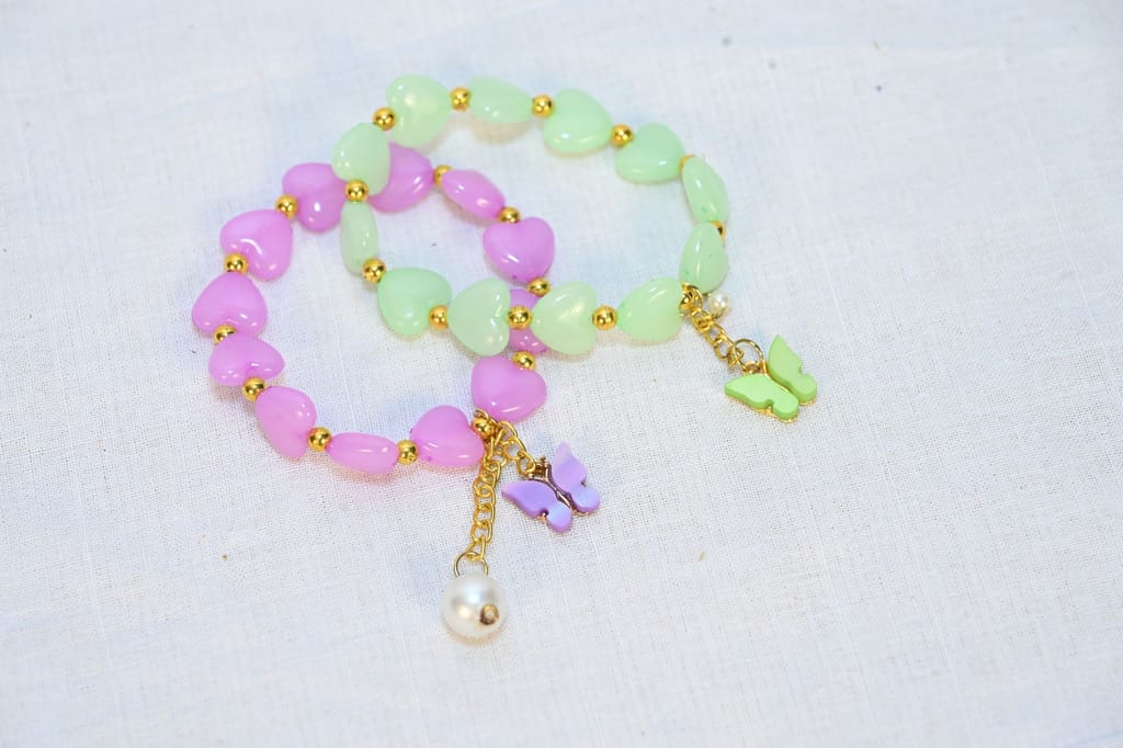 Lovely Heart Beaded Bracelet with Butterfly Charm view 2