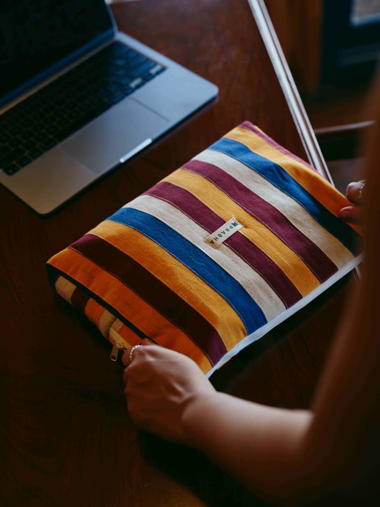 PRABHA Striped Cotton Laptop Sleeve - Multi-Color (13-inch) view 2