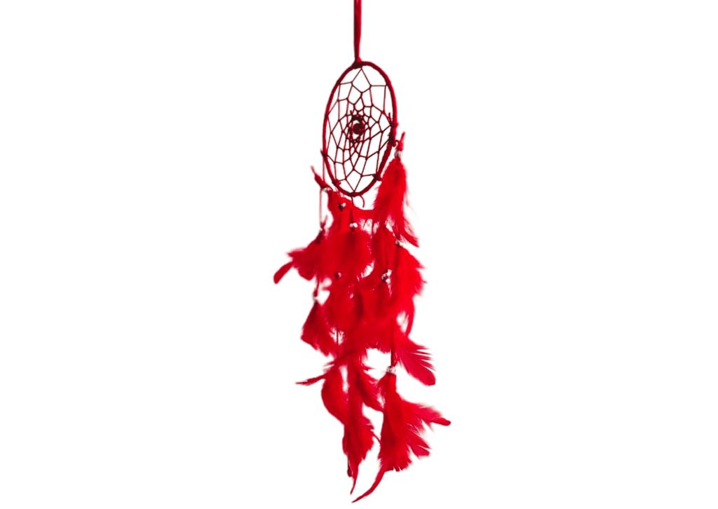 Red Colour feathers - Dream Catcher Traditional Indian Dreamcatchers Wall Art For Bedrooms, Home Wall, Hanging Design. Size 4" (5 - Piece Set)