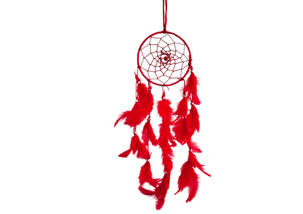 Red Colour feathers - Dream Catcher Traditional Indian Dreamcatchers Wall Art For Bedrooms, Home Wall, Hanging Design. Size 4" (5 - Piece Set) view 2