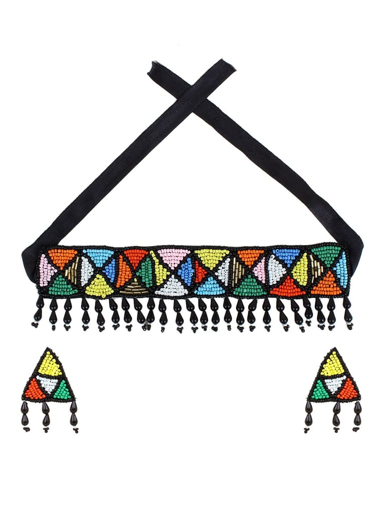 Cardinal Multicolor Beads Geometric Design Weaving Choker Necklace Set view 2