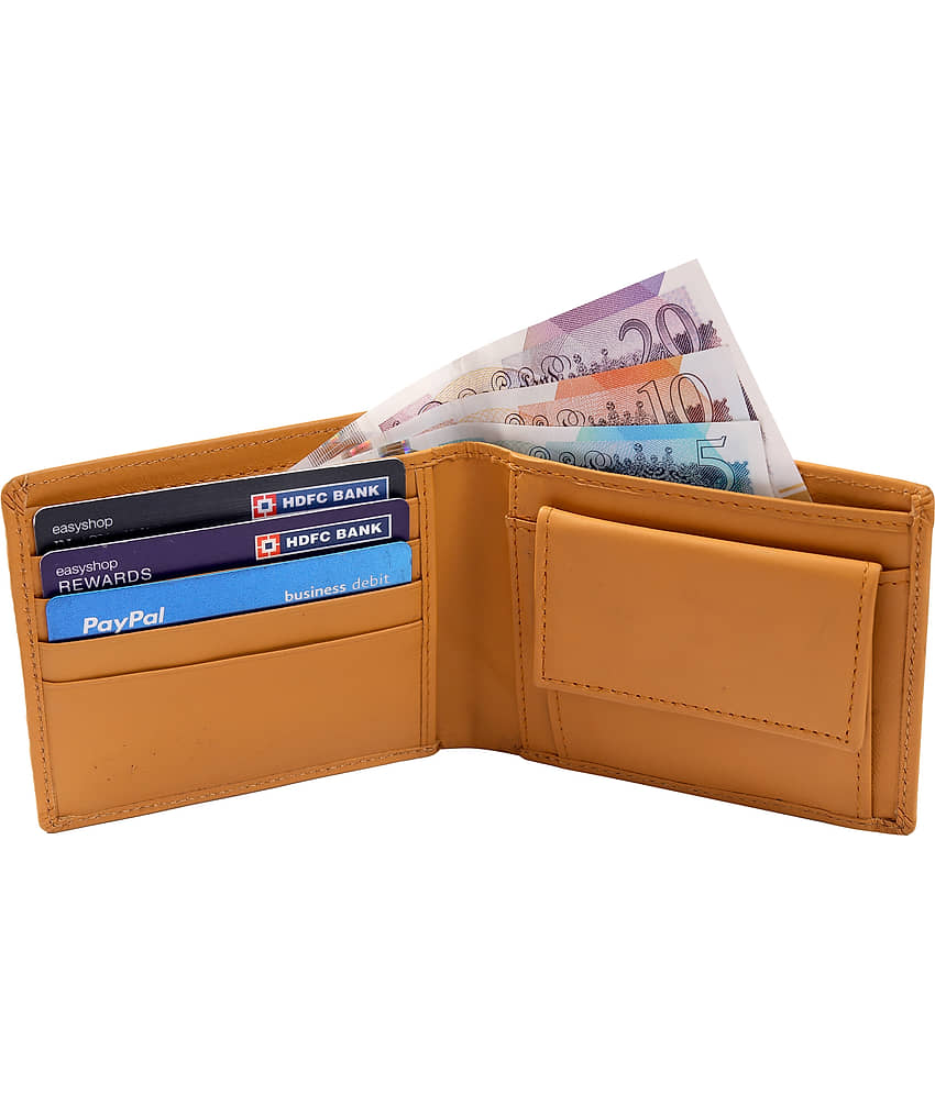 Hide&Sleek Yellow Leather Men's RFID Wallet,Anti-theft Wallet,Two Fold Wallet ( Pack of 1 ) view 2