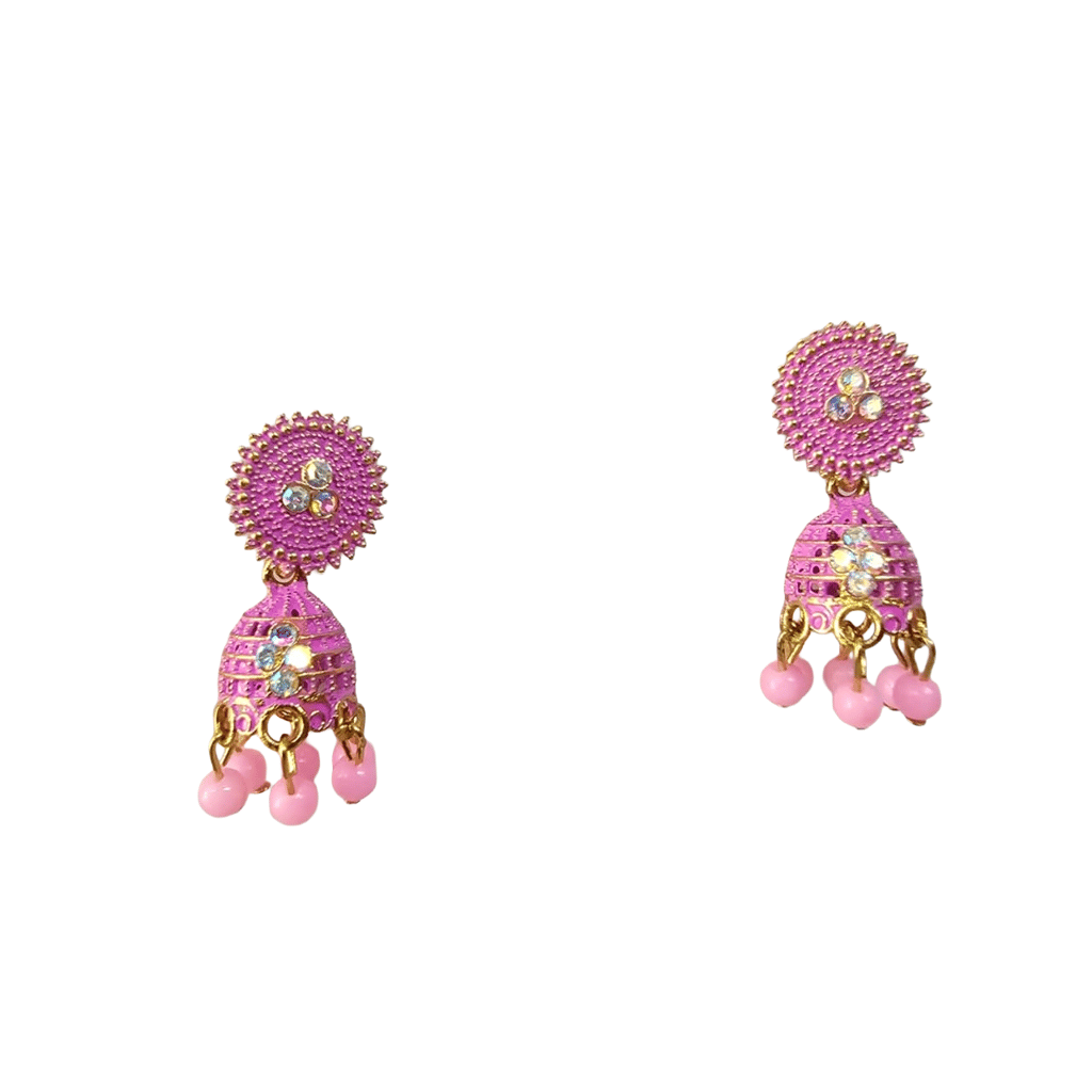 Traditional Indian Jhumka Earrings with Butterfly Stud and Multi-Color Drops combo view 2