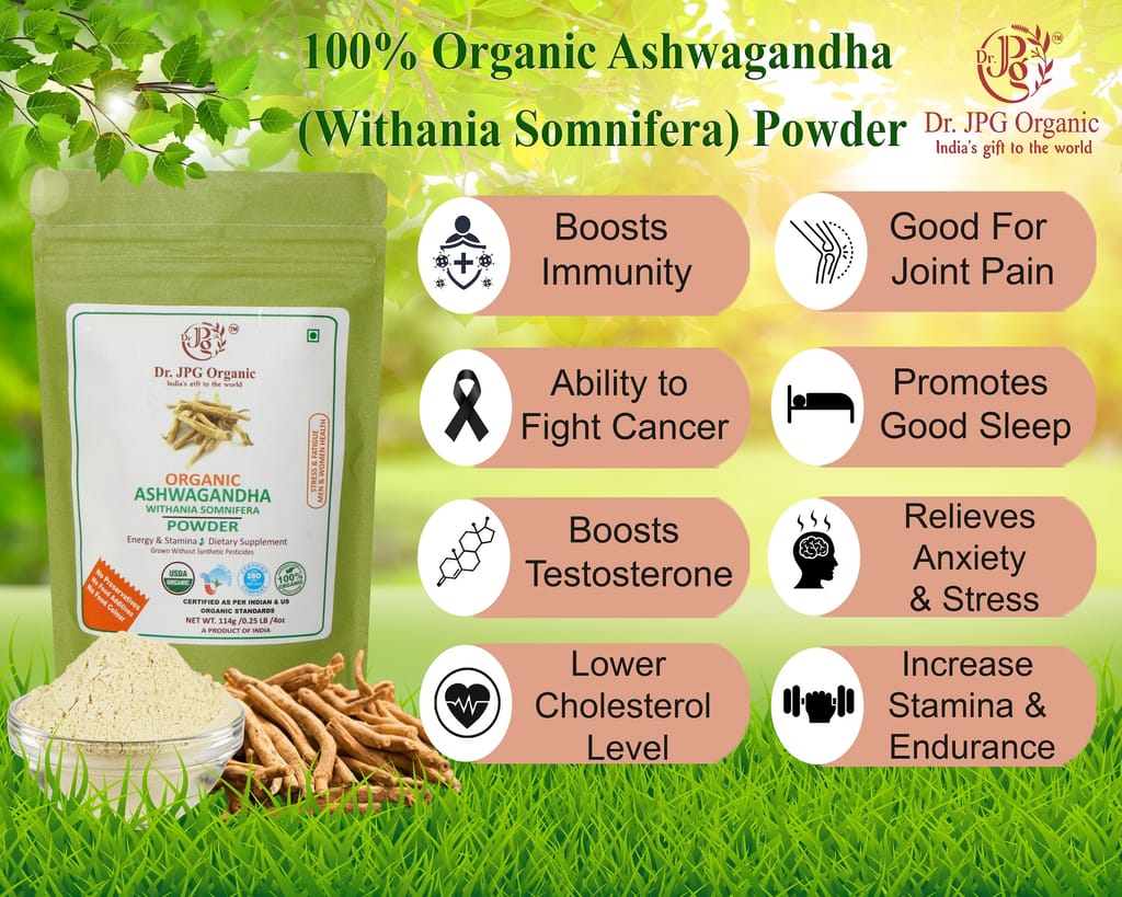 Dr. JPG Organic Herbals Ashwagandha Powder 228g / Withania Somnifera/INDIA ORGANIC Certified / 114g Pack Of 2. view 2