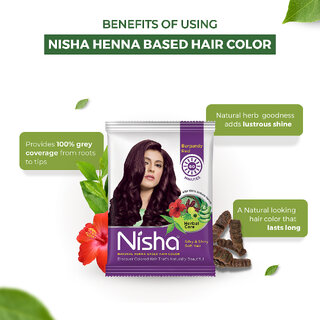 Nisha Natural Henna Based Hair Color Conditioning Herbal Care silky & Shiny Soft 15gm Each Pack of 10 (Burgundy) with Naturemate 60gm (210 g) view 2