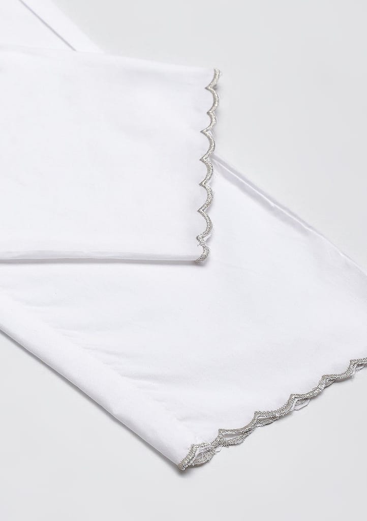 Cotton Scalloped Solid Women's Pants - White view 2
