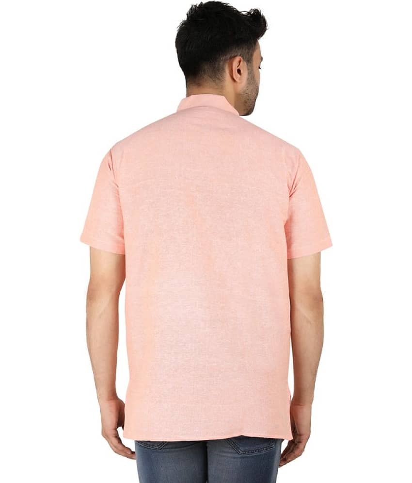 Latest Chikan - Peach Cotton Men's Shirt Style Kurta ( Pack of 1 ) view 2