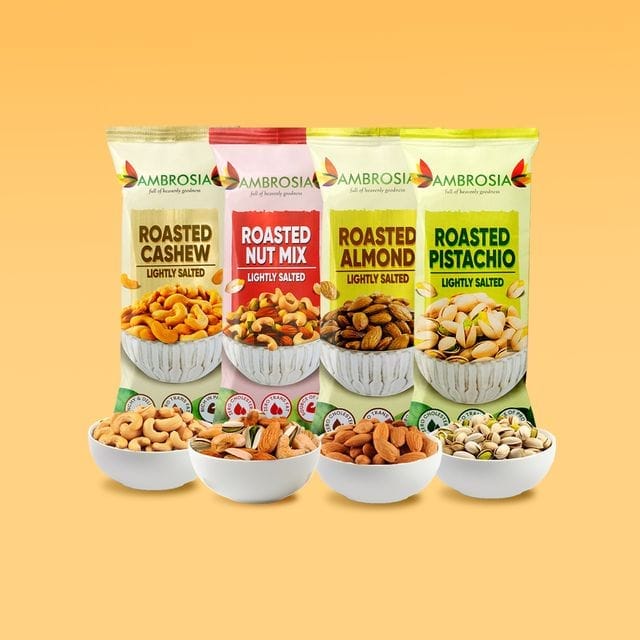 Ambrosia TrailMixes Delight Diwali Gift Hamper 240g (each pack 30g) | Packed with variety of roasted nuts, dried fruits and seeds view 2