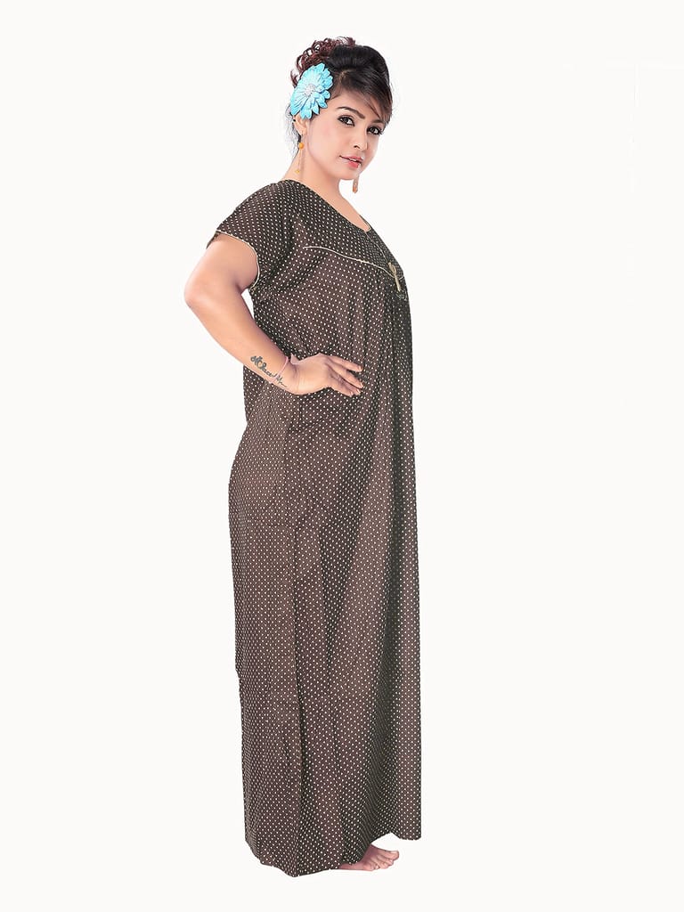 VALENCIA SLEEPWEAR Women Printed Pure Cotton Nighty Night Gown Maxi l/XL Off-White view 2