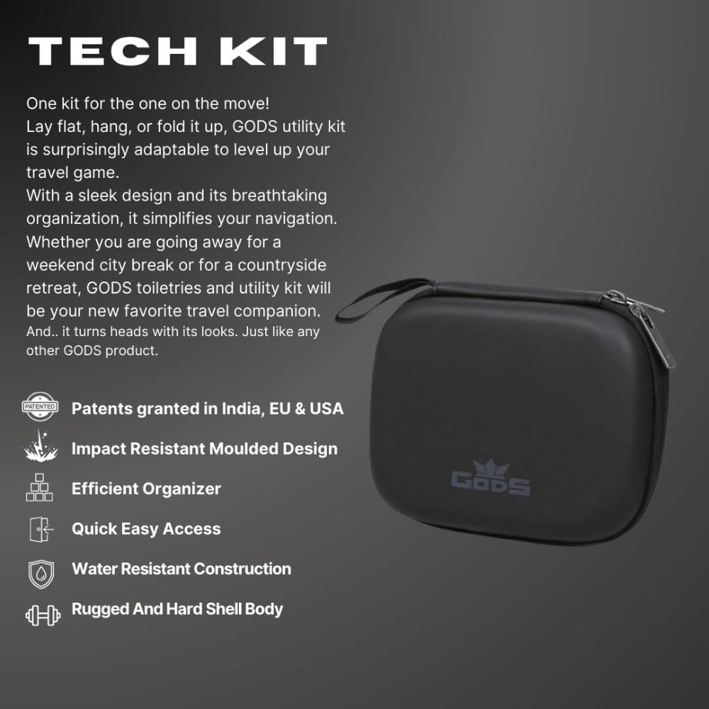GODS Tech Kit Organiser for Cables, Chargers, Pen Drives, SD Cards, Hard Disk(Black) view 2