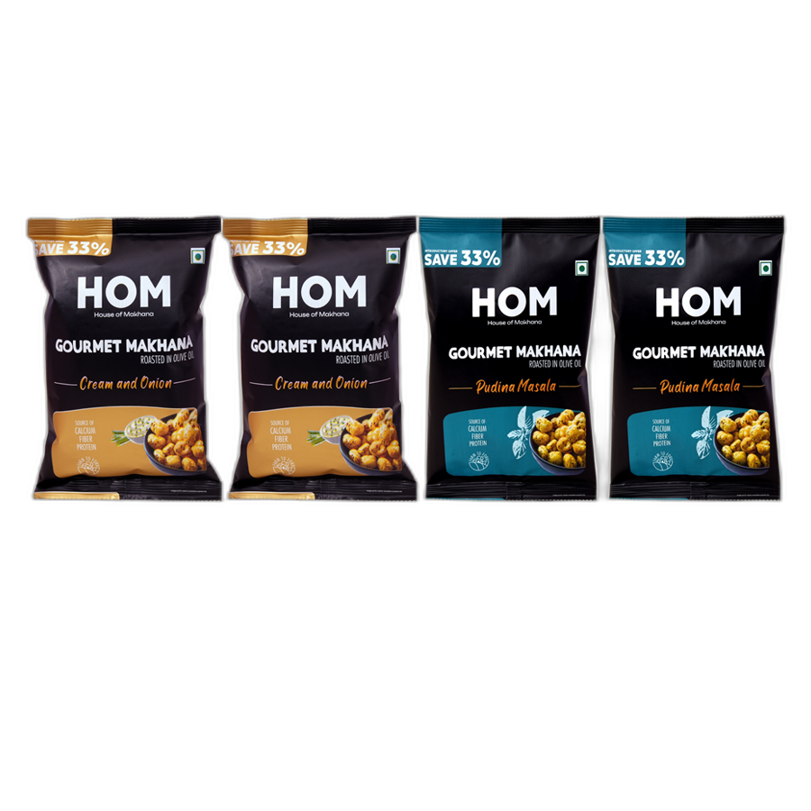 Gourmet Makhana (Pack of 4) with Flavours of 2 Pudina Masala and 2 Cream & Onion. - 56 gm view 2